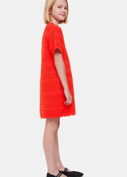 Red Crochet Knit Midi Dress