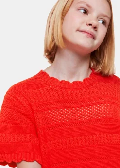Red Crochet Knit Midi Dress