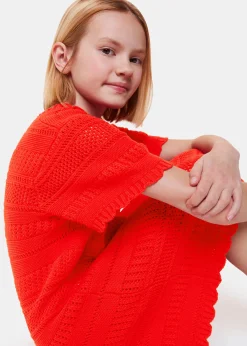 Red Crochet Knit Midi Dress
