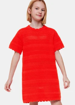 Red Crochet Knit Midi Dress
