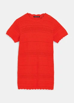 Red Crochet Knit Midi Dress
