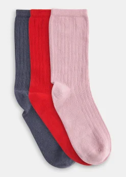 Red Ribbed Socks Set of 3