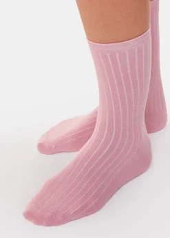 Red Ribbed Socks Set of 3