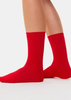 Red Ribbed Socks Set of 3
