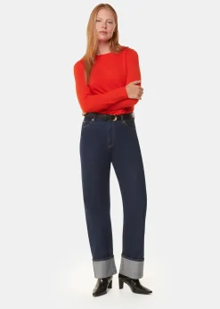 Red Slim Straight Neck Jersey Top
