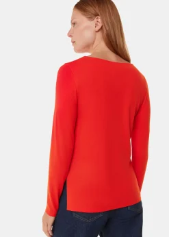 Red Slim Straight Neck Jersey Top