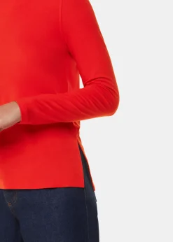 Red Slim Straight Neck Jersey Top