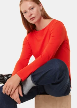 Red Slim Straight Neck Jersey Top