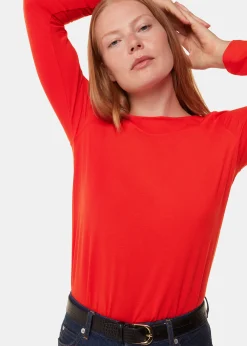Red Slim Straight Neck Jersey Top