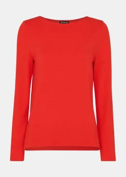 Red Slim Straight Neck Jersey Top