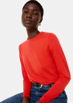 Red Wool Blend Crew Neck Top