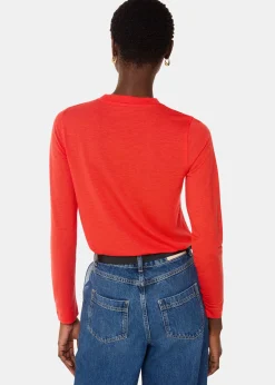 Red Wool Blend Crew Neck Top