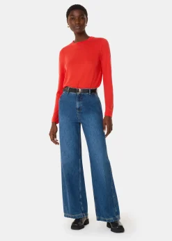 Red Wool Blend Crew Neck Top
