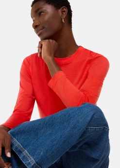 Red Wool Blend Crew Neck Top