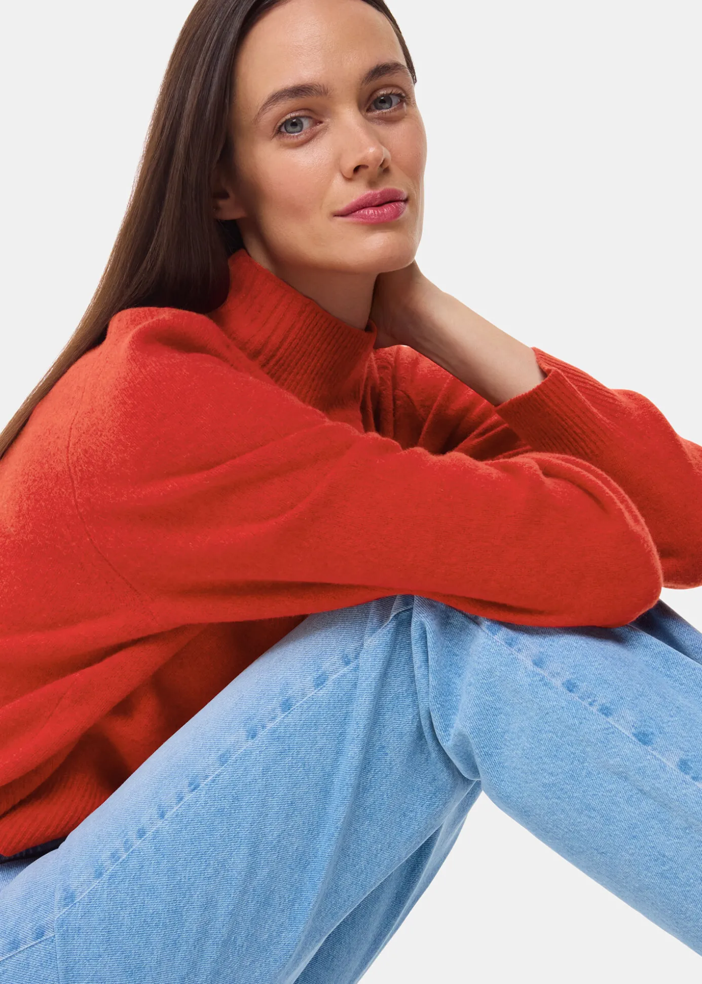 Red Wool Funnel Neck Knit
