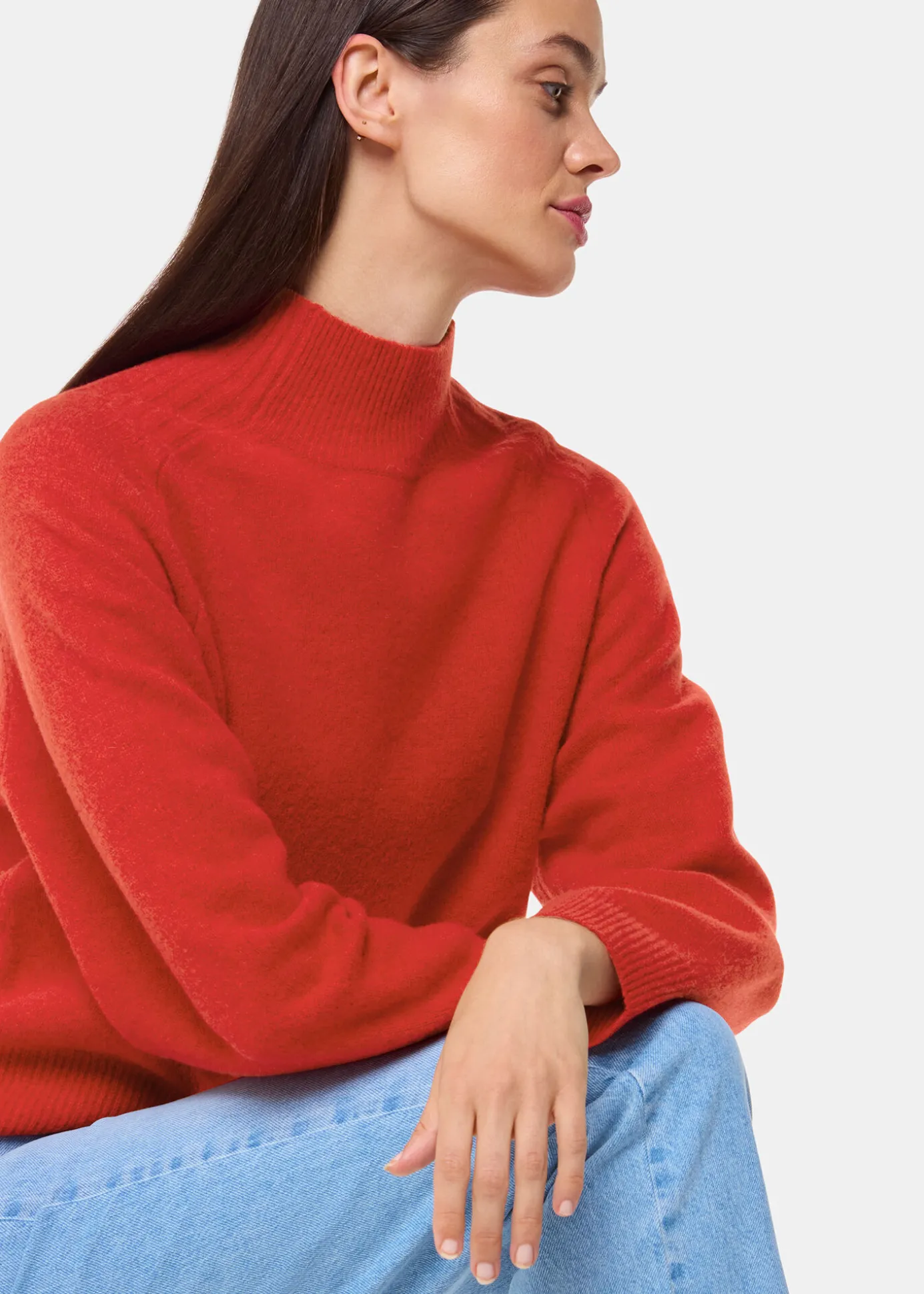 Red Wool Funnel Neck Knit