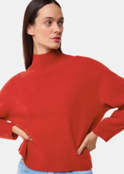 Red Wool Funnel Neck Knit