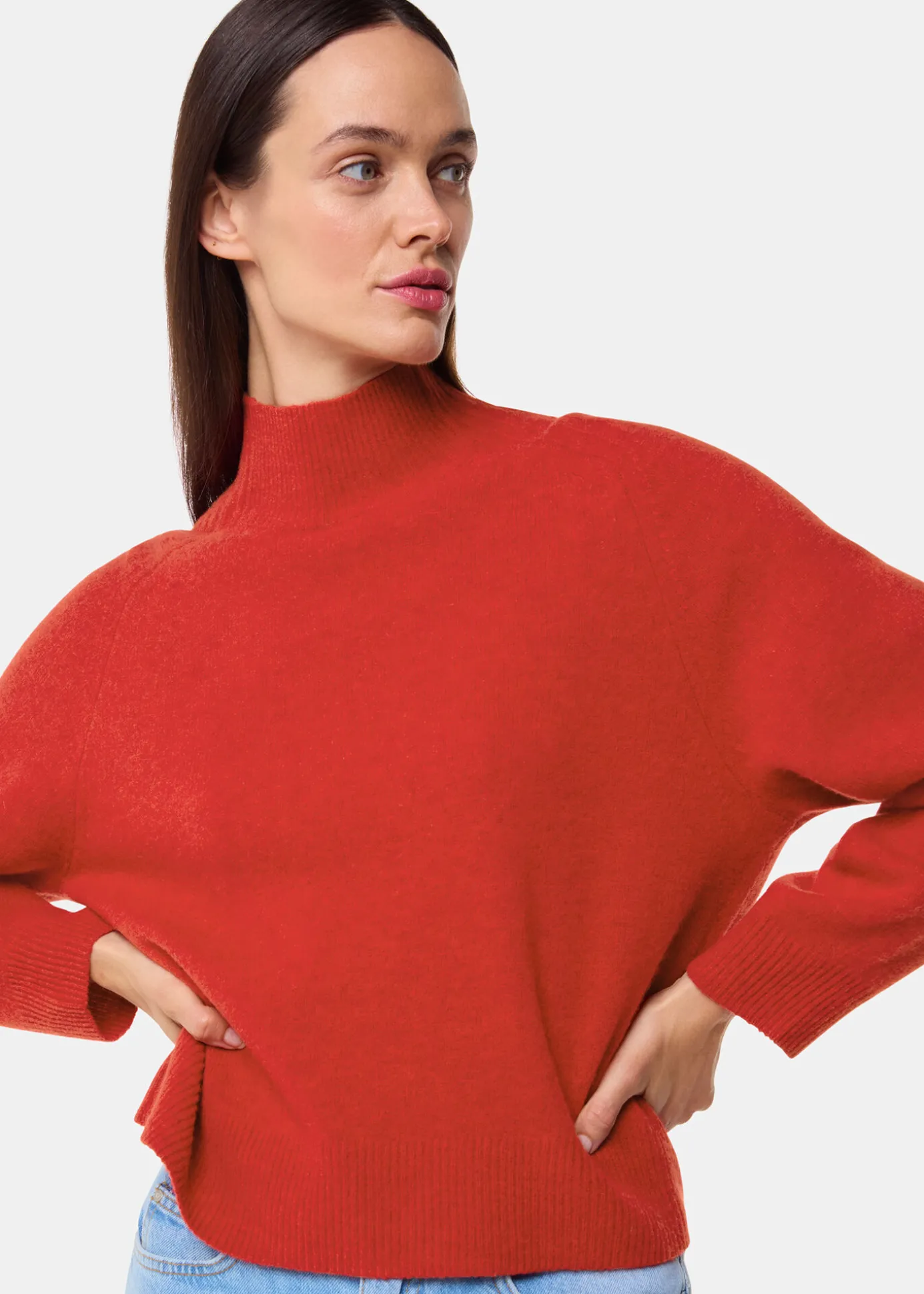 Red Wool Funnel Neck Knit