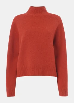 Red Wool Funnel Neck Knit