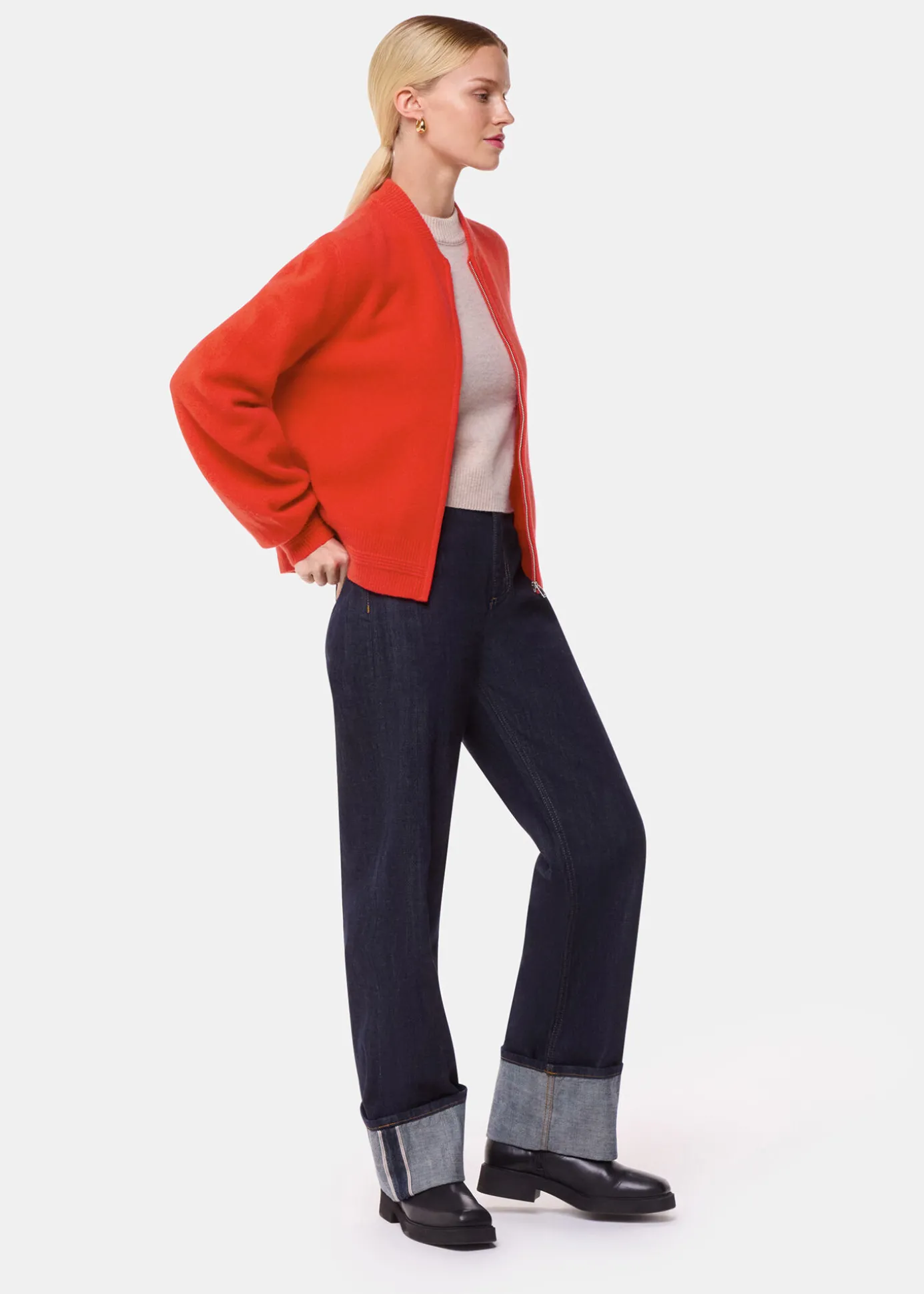 Red Zip Front Bomber Knit