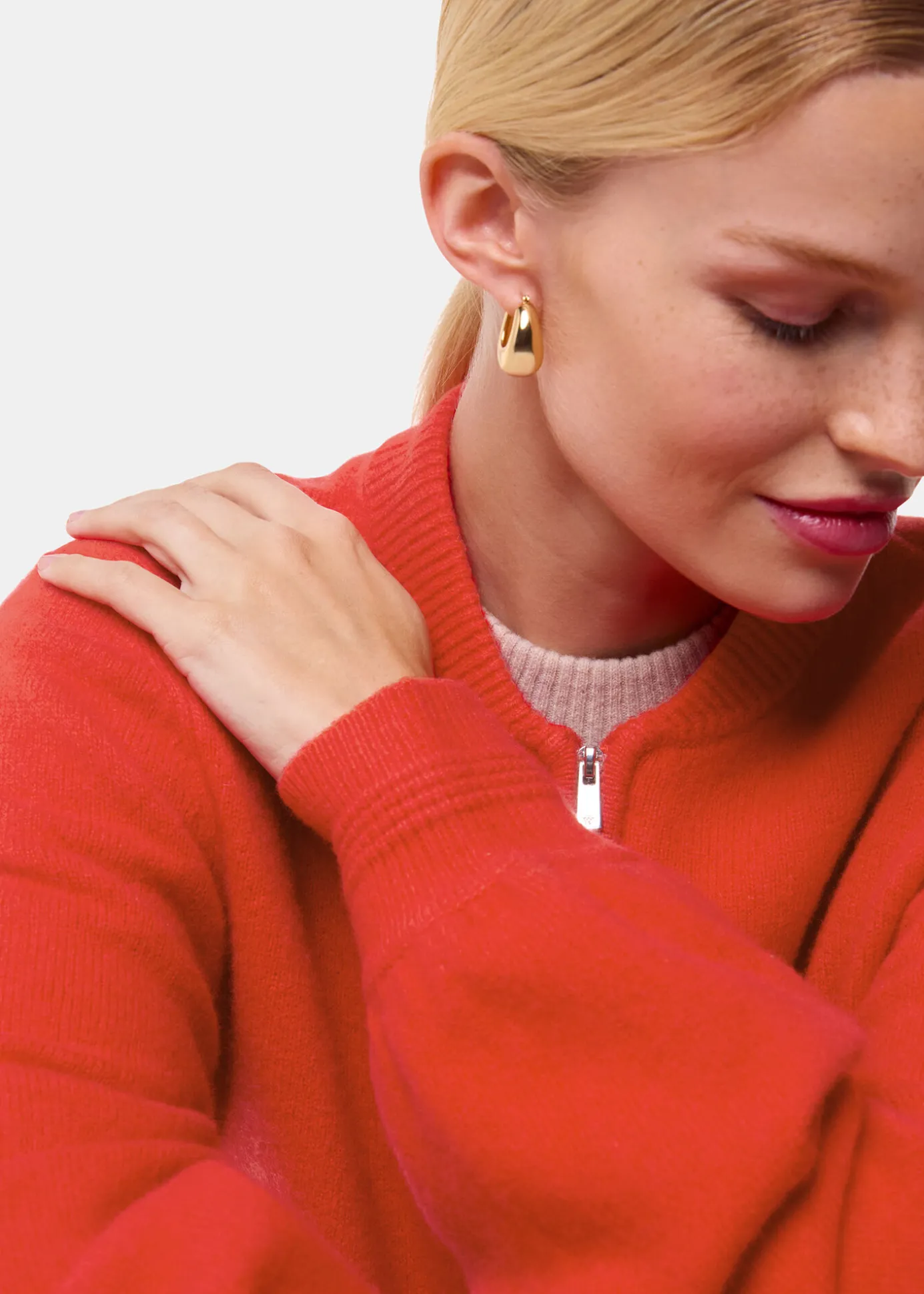 Red Zip Front Bomber Knit