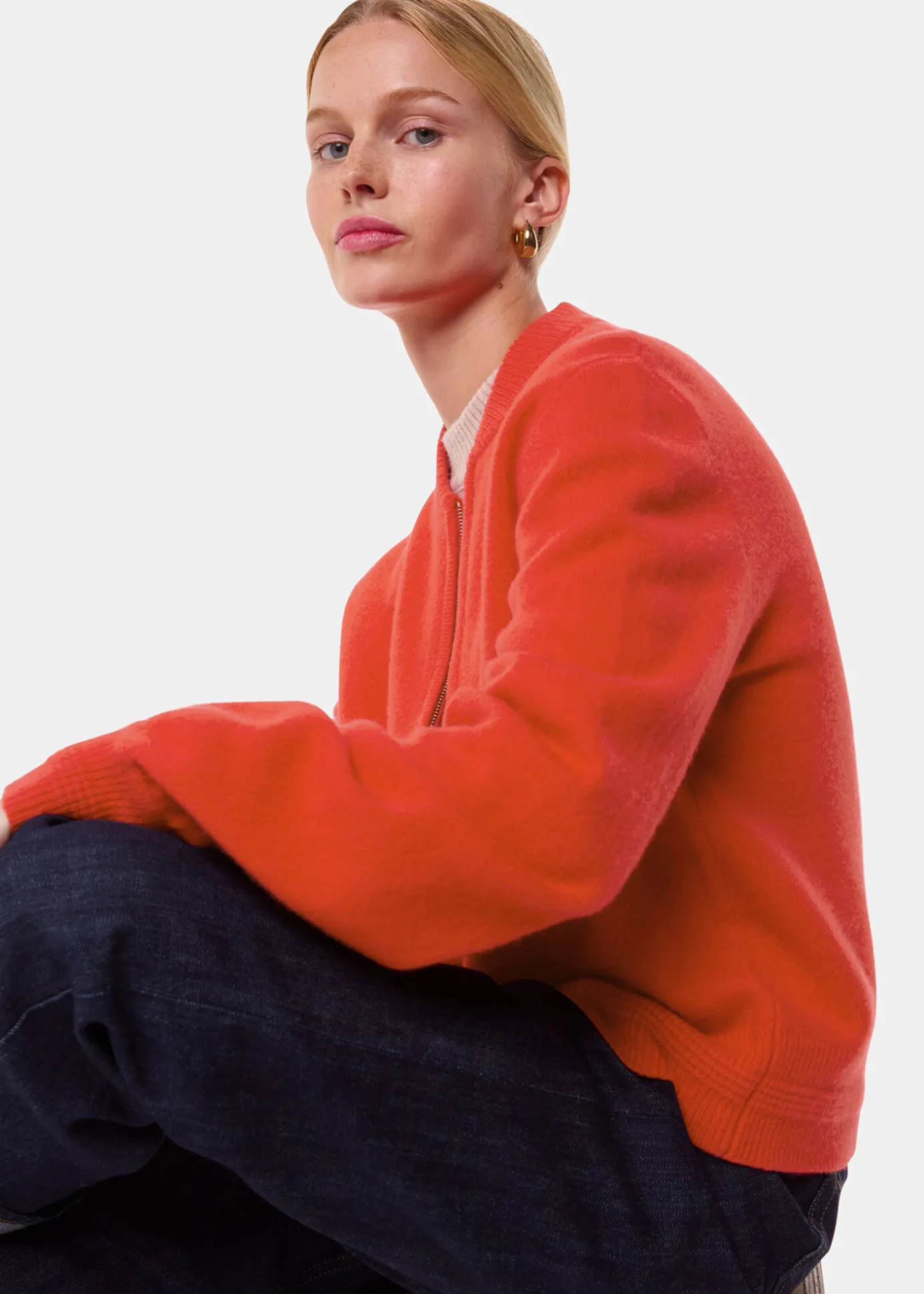 Red Zip Front Bomber Knit