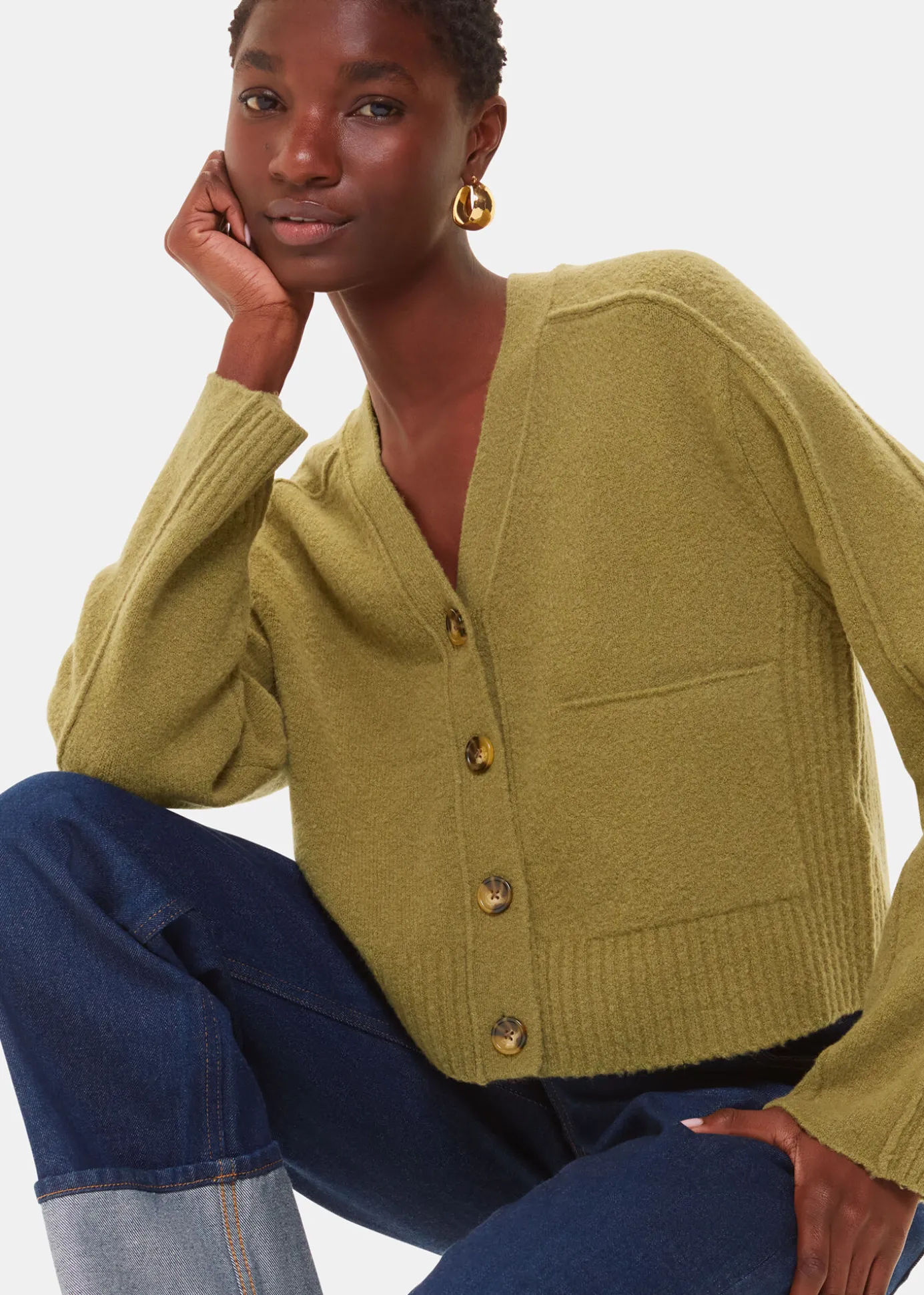 Sage Green Wool Mix Pocket Cardigan