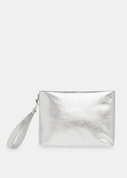Silver Avah Zip Top Clutch