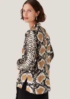 Snake Print Silk Snake Oversized Shirt