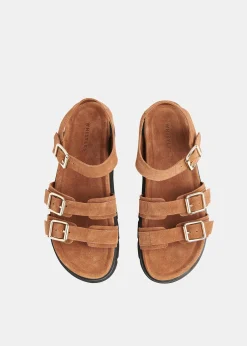 Tan Jemma Triple Buckle Sandal