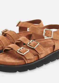 Tan Jemma Triple Buckle Sandal
