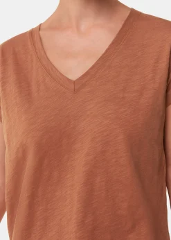 Tan Willa V Neck Cap Sleeve Tee