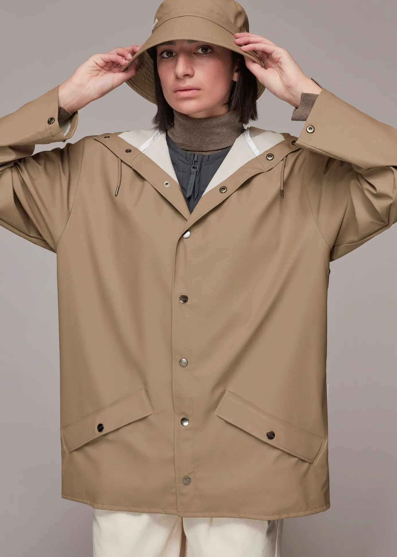 Taupe Rains Hooded Jacket