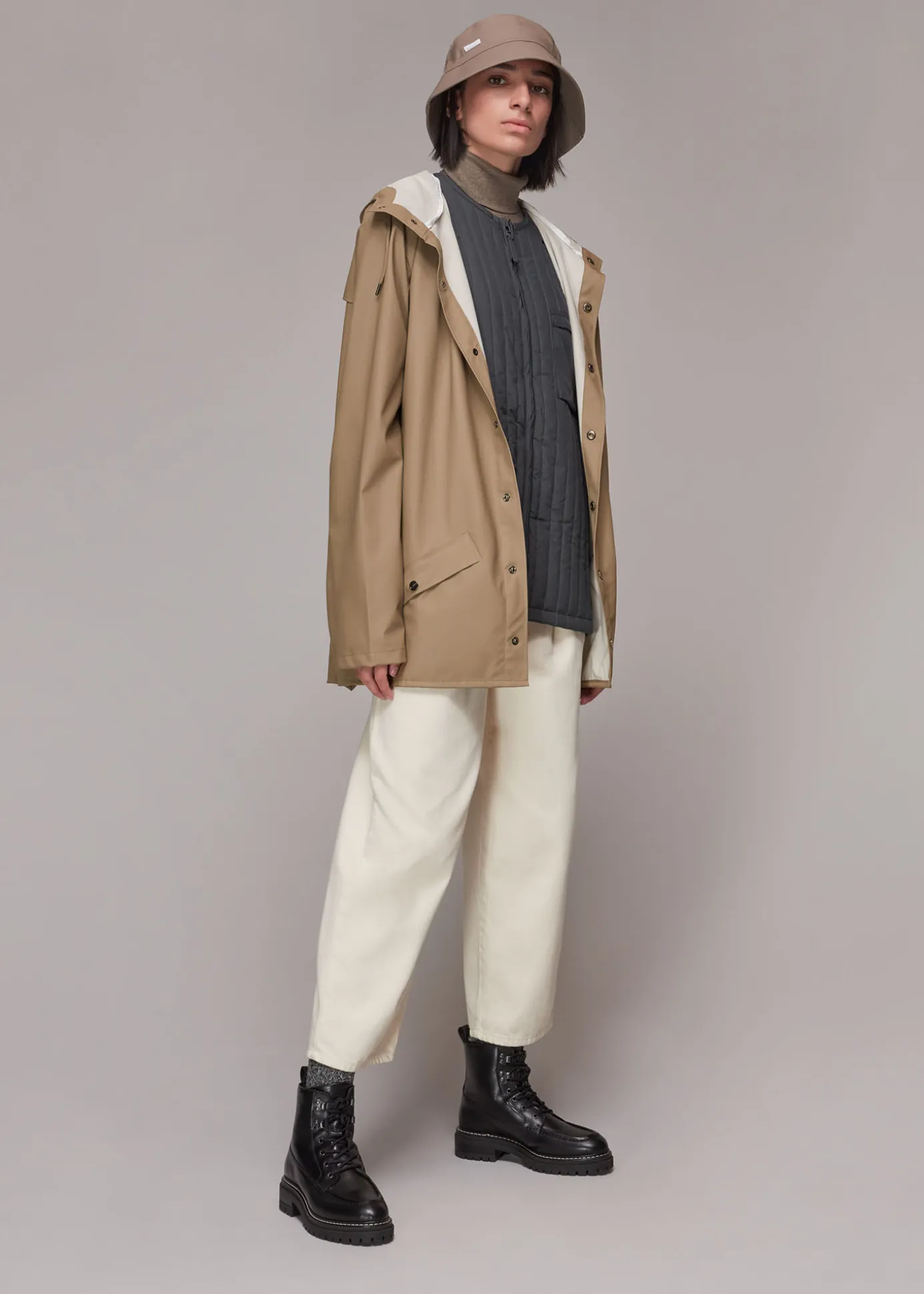 Taupe Rains Hooded Jacket