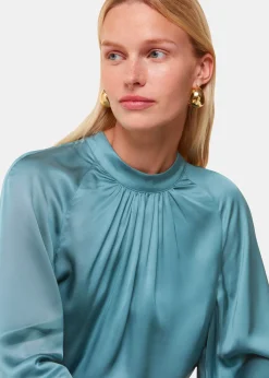 Teal Lea Satin Blouse