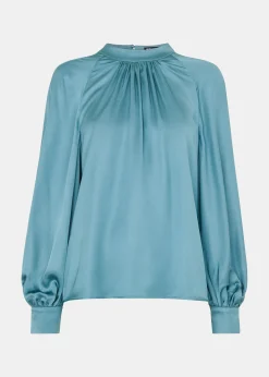 Teal Lea Satin Blouse