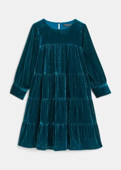 Teal Sawyer Tiered Velvet Dress