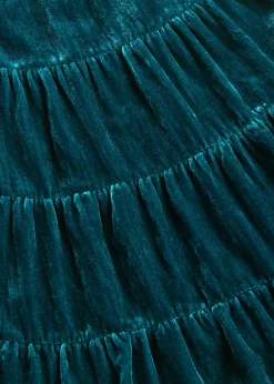 Teal Sawyer Tiered Velvet Dress