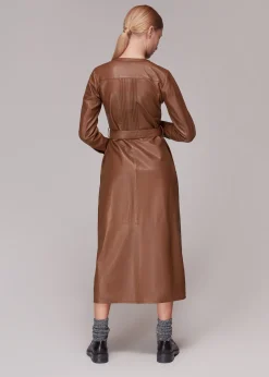 Toffee Pintuck Leather Midi Dress