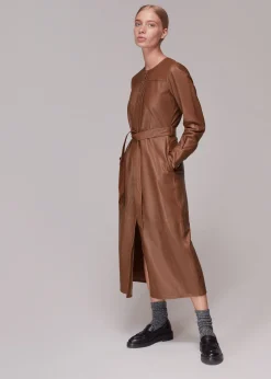 Toffee Pintuck Leather Midi Dress