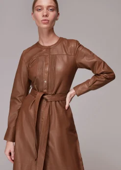 Toffee Pintuck Leather Midi Dress