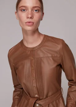 Toffee Pintuck Leather Midi Dress