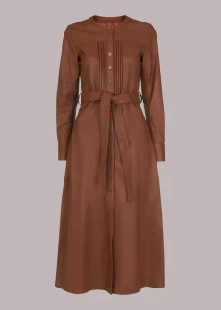 Toffee Pintuck Leather Midi Dress