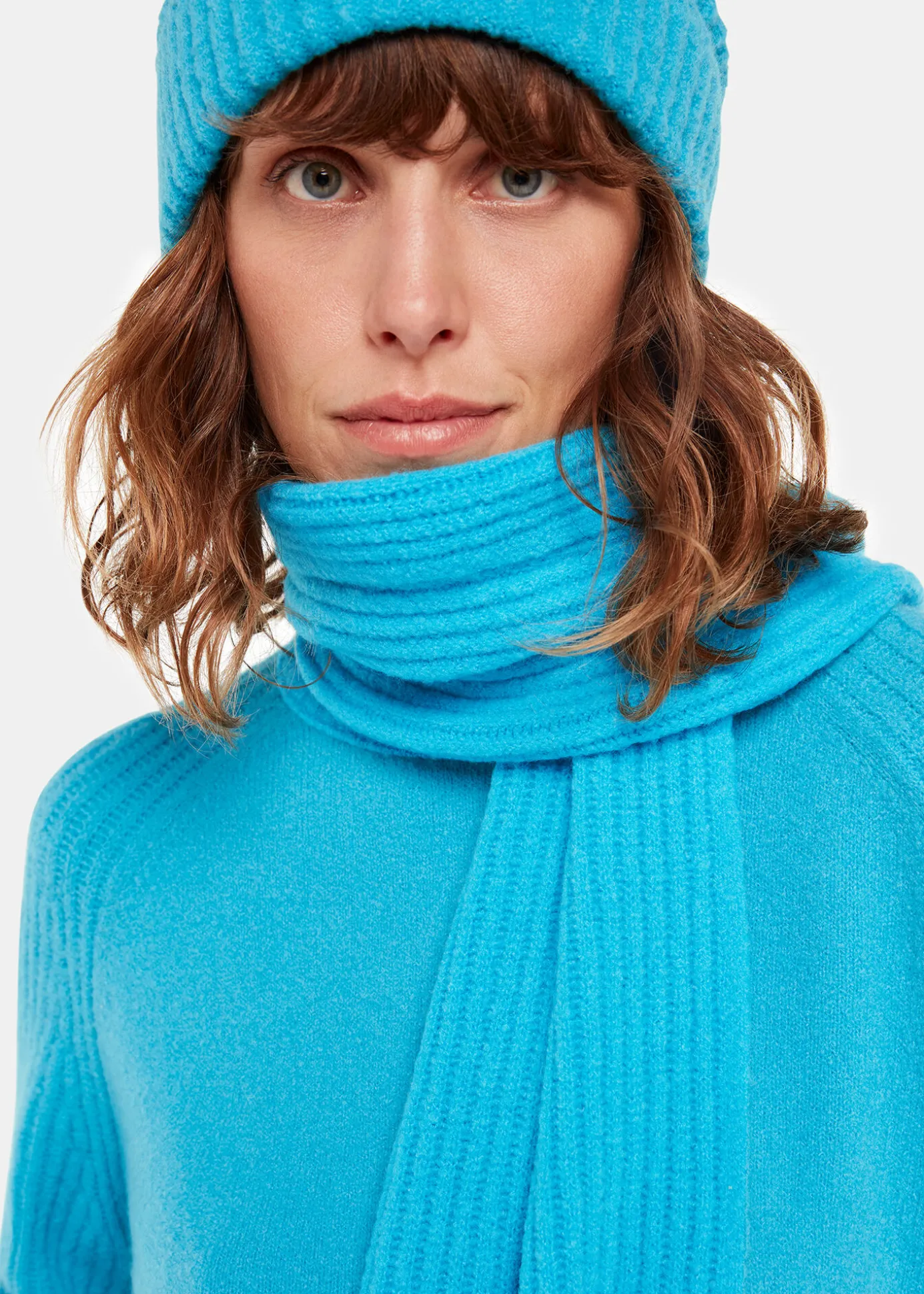 Turquoise Wool Mix Rib Scarf