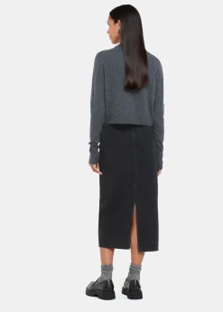 Washed Black Straight Denim Midi Skirt