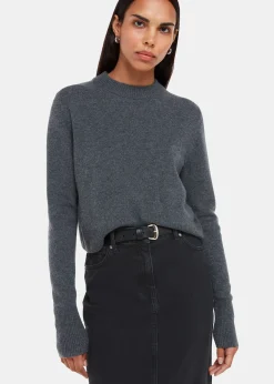 Washed Black Straight Denim Midi Skirt