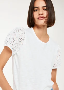 White Broderie Puff Sleeve T-Shirt