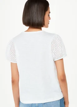 White Broderie Puff Sleeve T-Shirt
