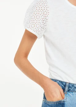White Broderie Puff Sleeve T-Shirt