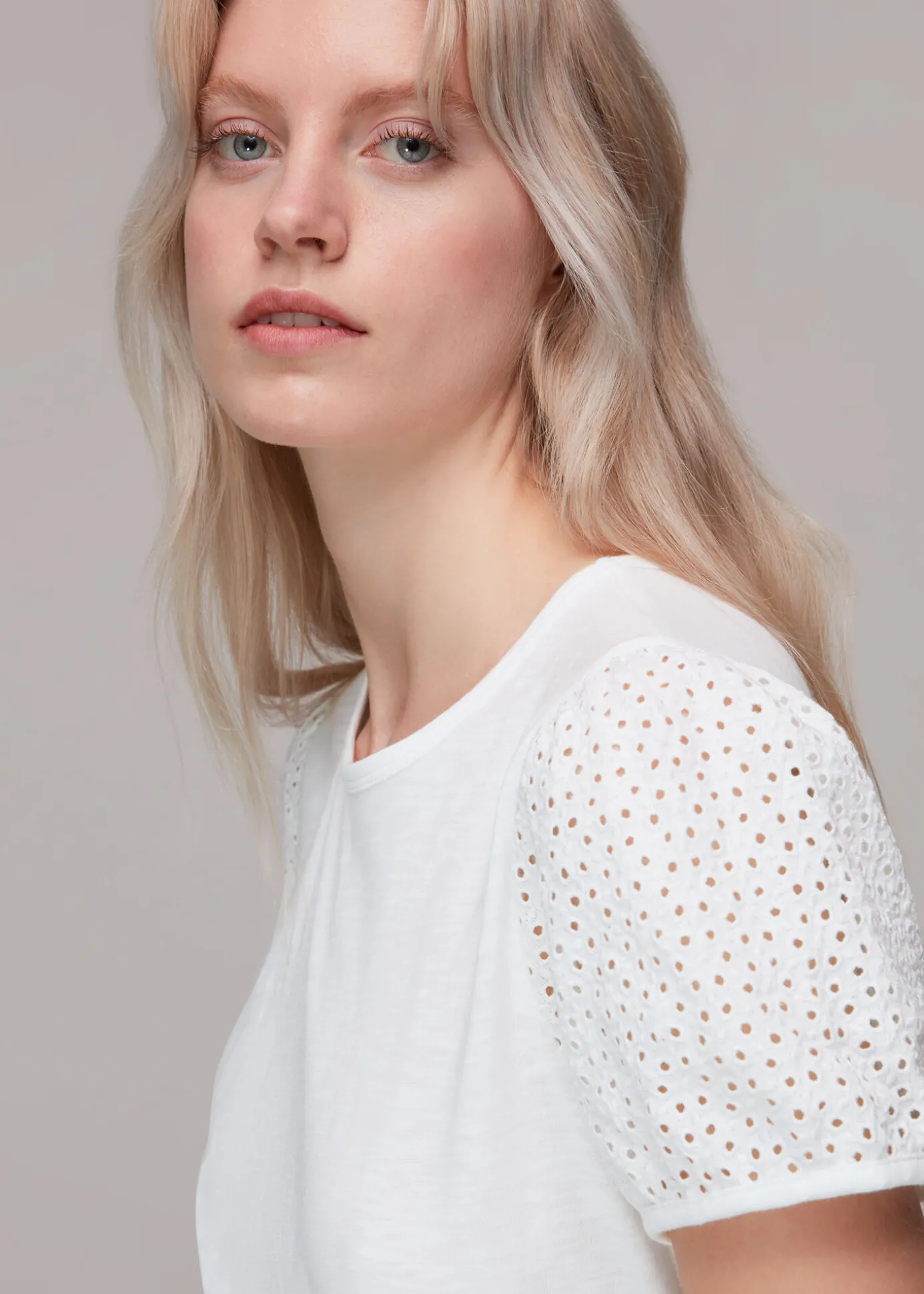 White Broderie Puff Sleeve T-Shirt
